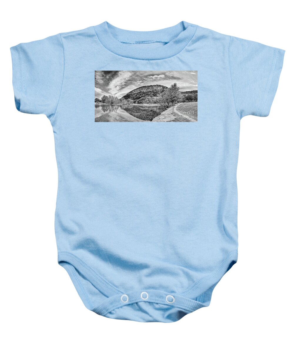 Frio Baby Onesie featuring the photograph Black and White Fall Colors At Garner State Park - Frio River At Concan - Texas Hill Country by Silvio Ligutti