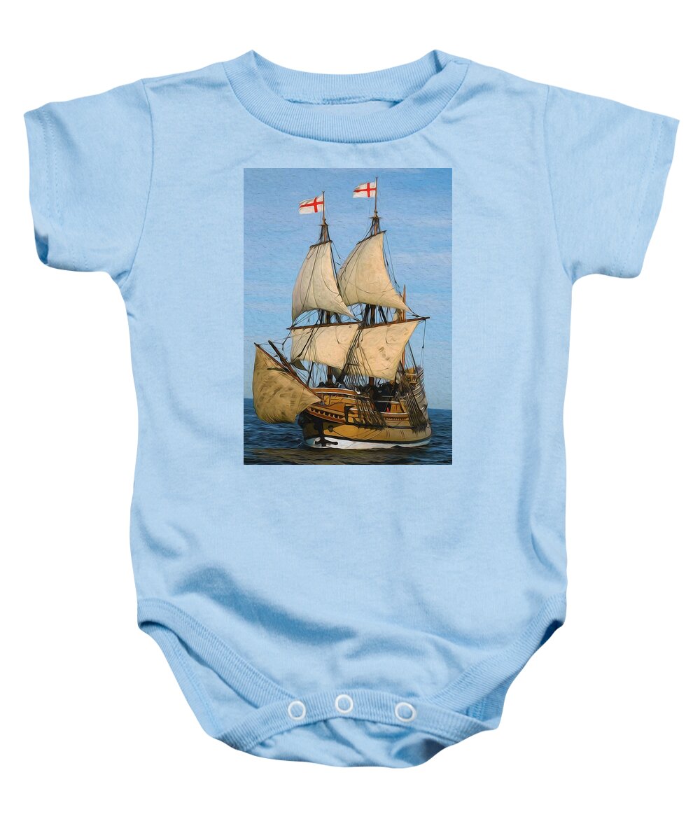Sail The Ocean Baby Onesie featuring the painting Black Sails - 06 by AM FineArtPrints
