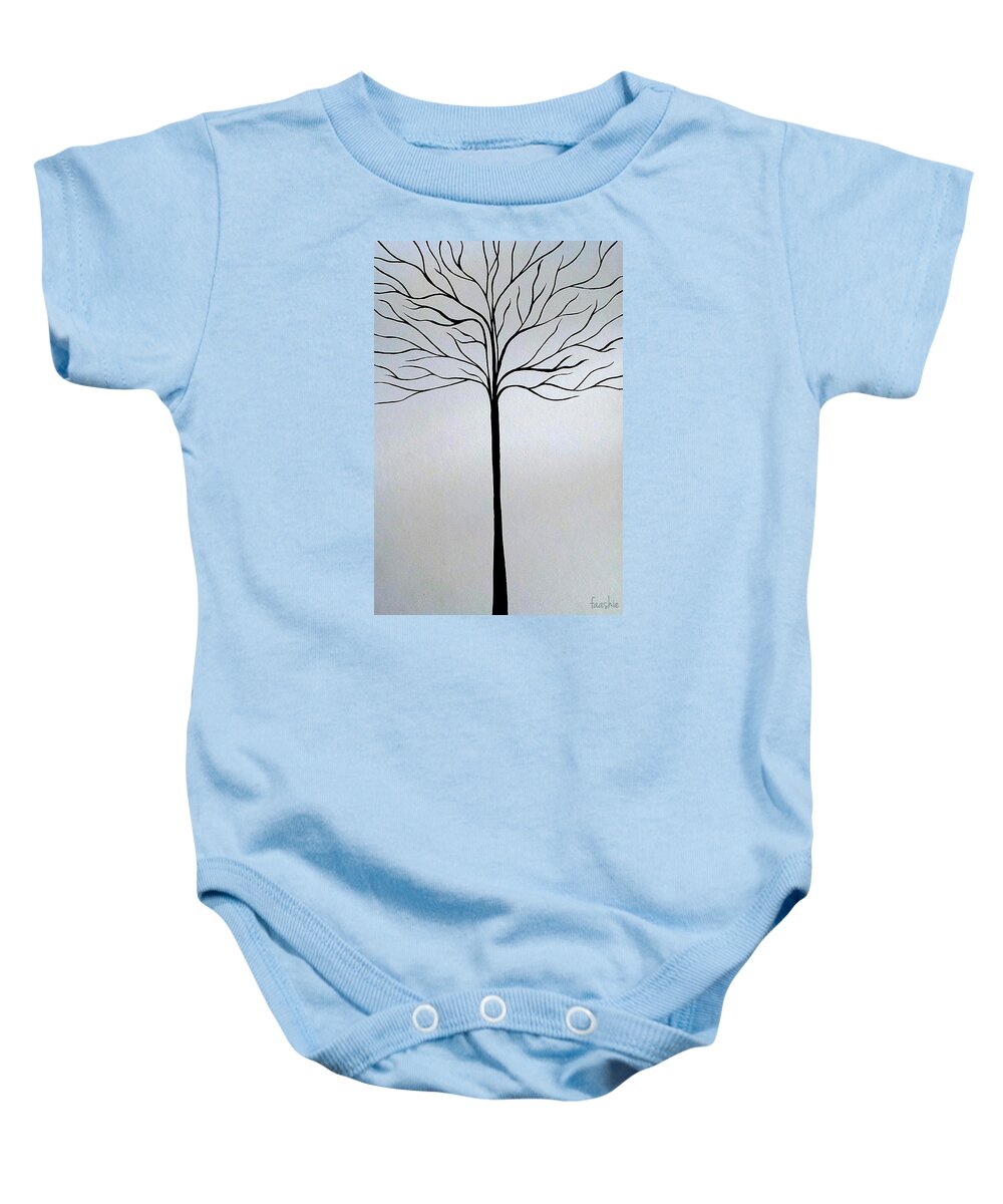 Tree Baby Onesie featuring the painting Black tree by Faashie Sha