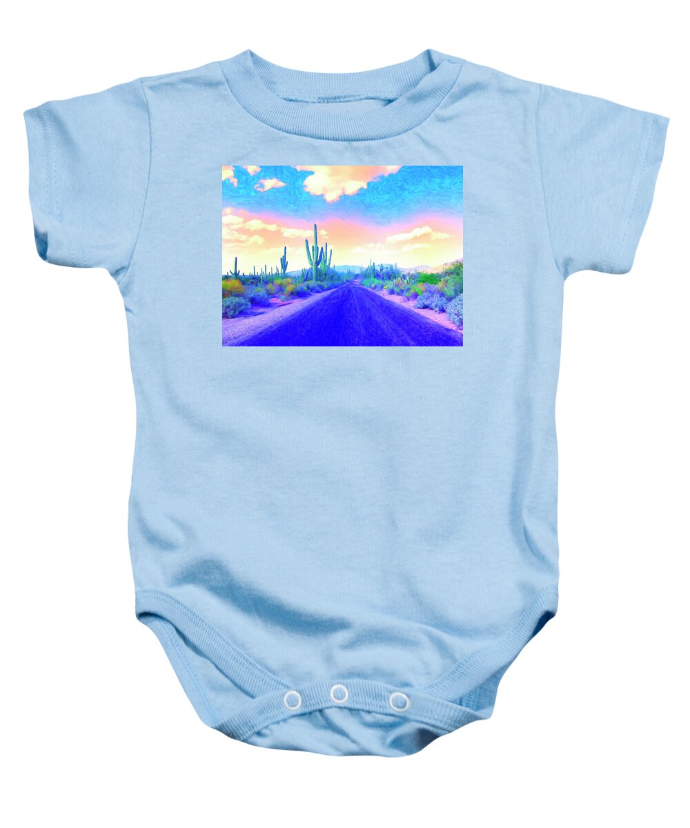 Desert Baby Onesie featuring the painting Blue Highway 6 by Dominic Piperata