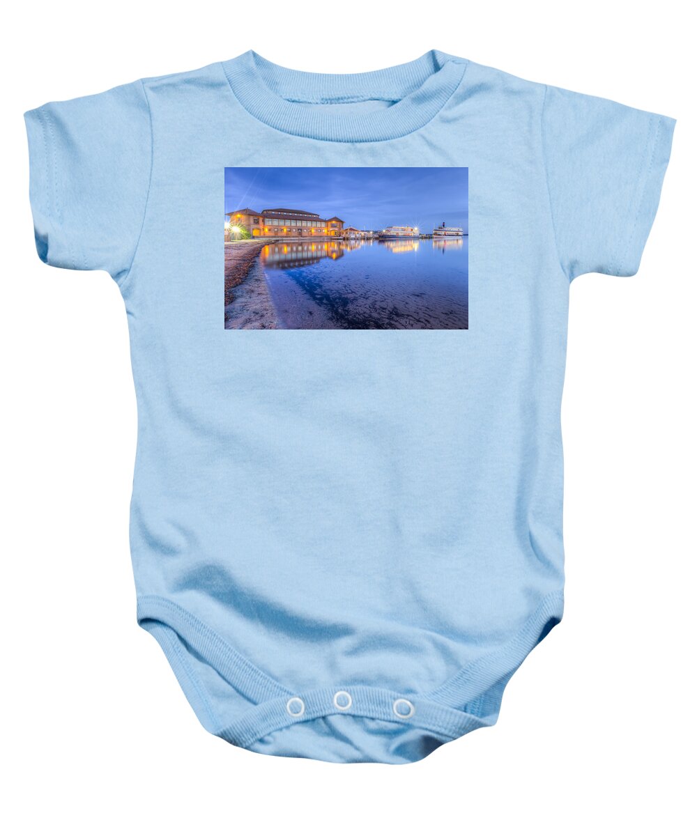 Lake Geneva Baby Onesie featuring the photograph Blue Hour at the Riviera by Paul Schultz