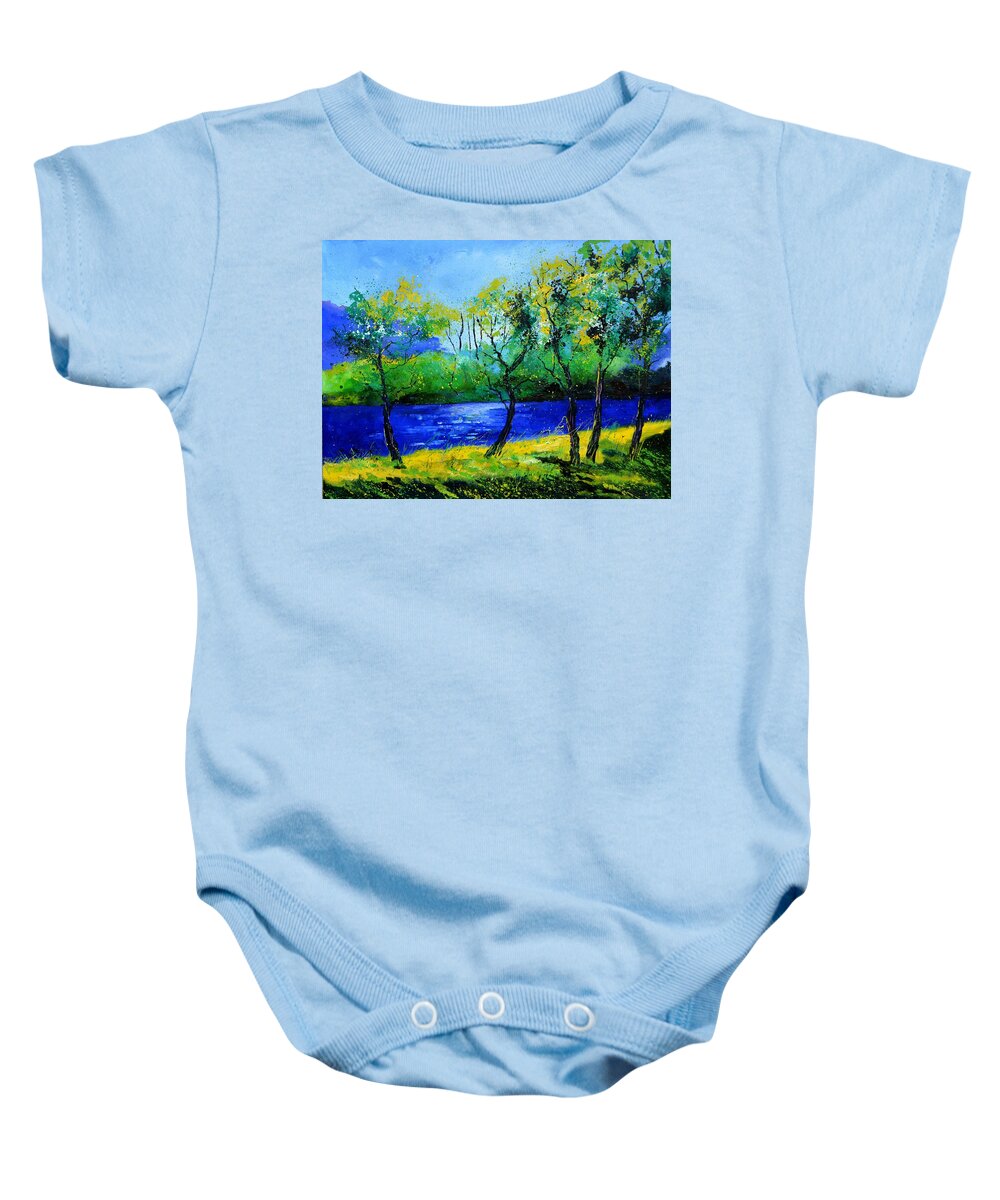 Landscape Baby Onesie featuring the painting Blue river by Pol Ledent