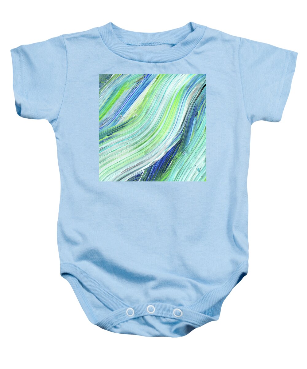 Abstract Baby Onesie featuring the painting Blue Wave Abstract Art for Interior Decor IV by Irina Sztukowski