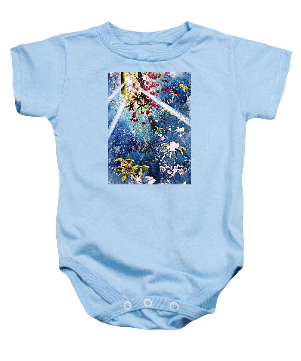 Glenn Marshall Yorkshire Artist Baby Onesie featuring the painting Blues and Berries by Glenn Marshall