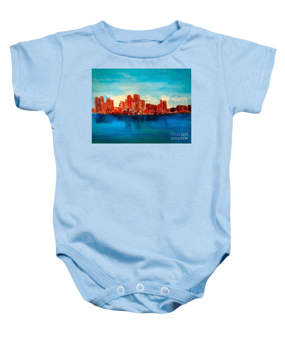Boston Ma Baby Onesie featuring the painting Boston Abstract by Anne Sands