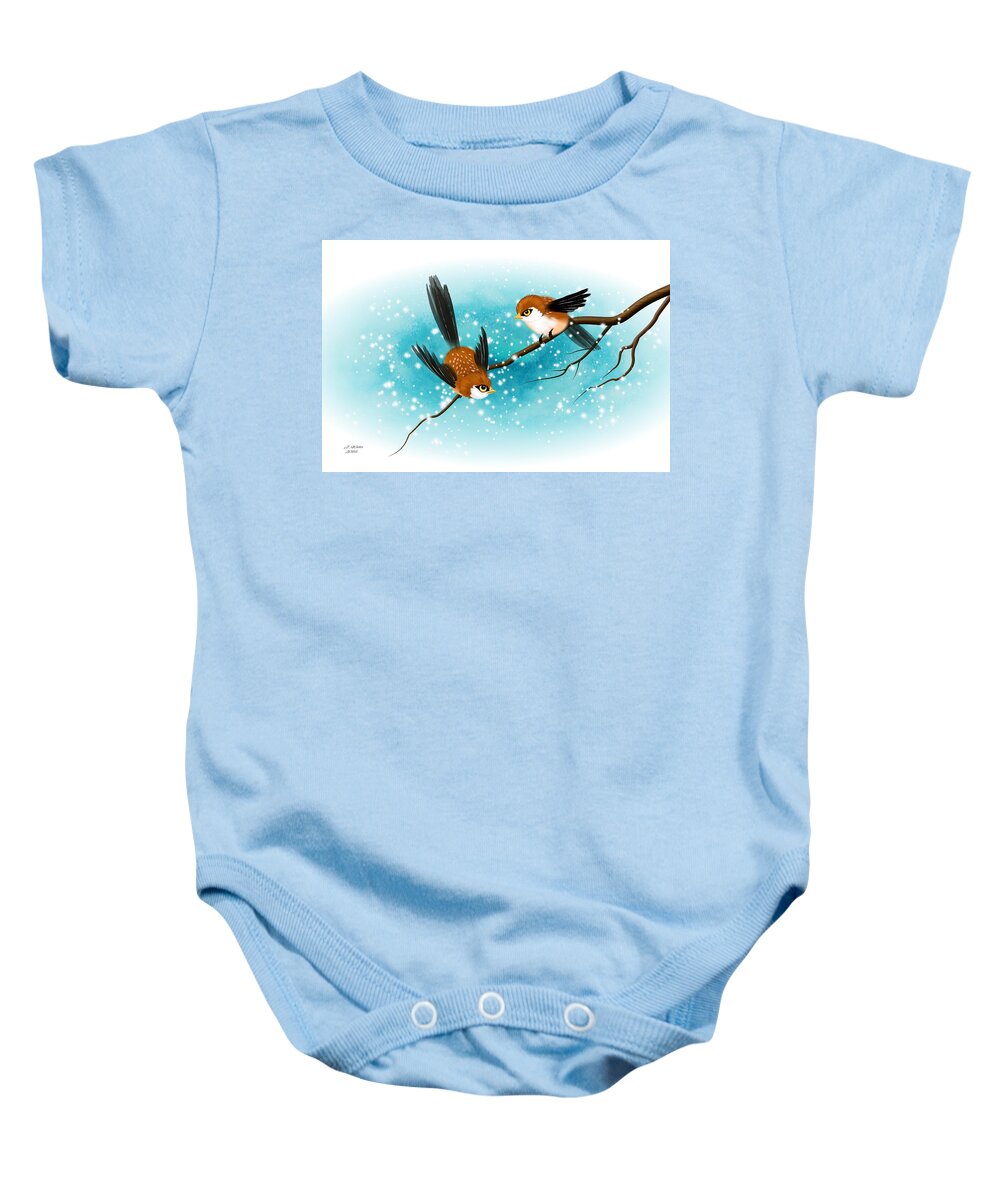 Swallows Baby Onesie featuring the digital art Brown swallows in Winter by John Wills
