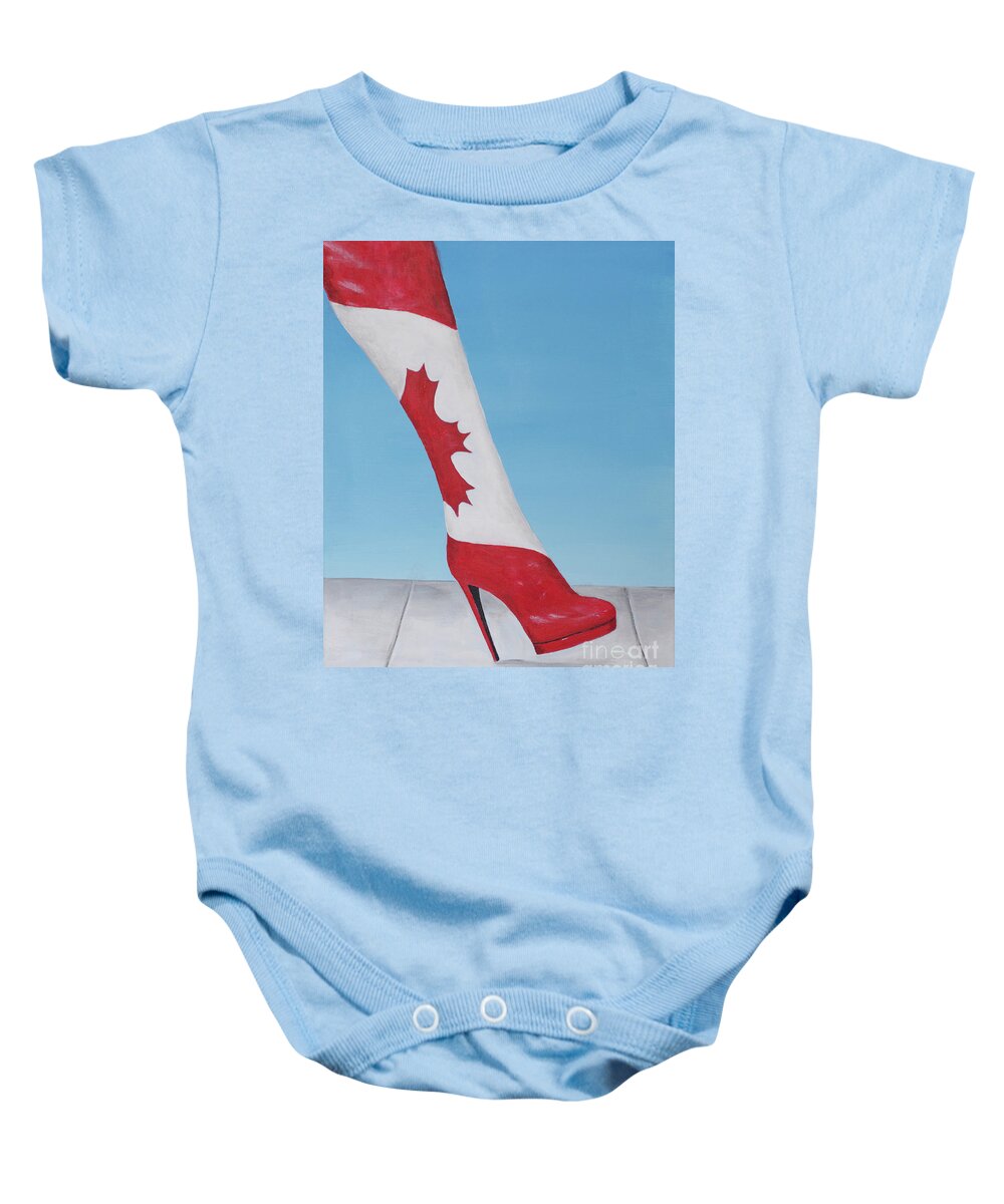 Canada150 Baby Onesie featuring the painting Canadian Kinky Boot by Laurel Best