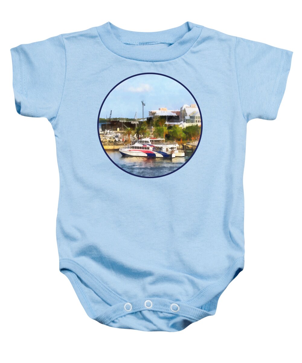 Boat Baby Onesie featuring the photograph Caribbean - Dock at King's Wharf Bermuda by Susan Savad
