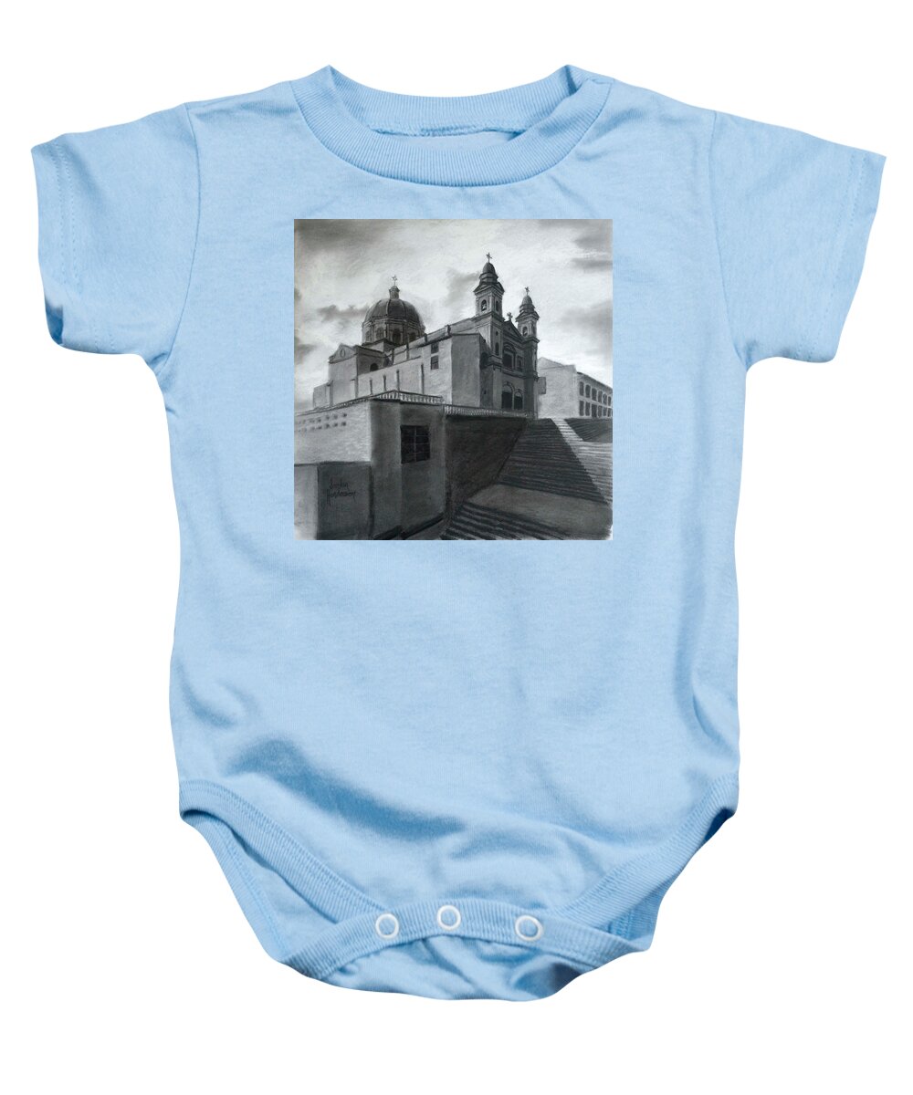 Church Baby Onesie featuring the drawing Iglesia de San Antonio by Jordan Henderson