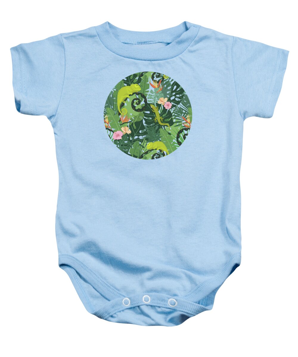 Painting Baby Onesie featuring the painting Chameleons And Salamanders In The Jungle Pattern by Little Bunny Sunshine