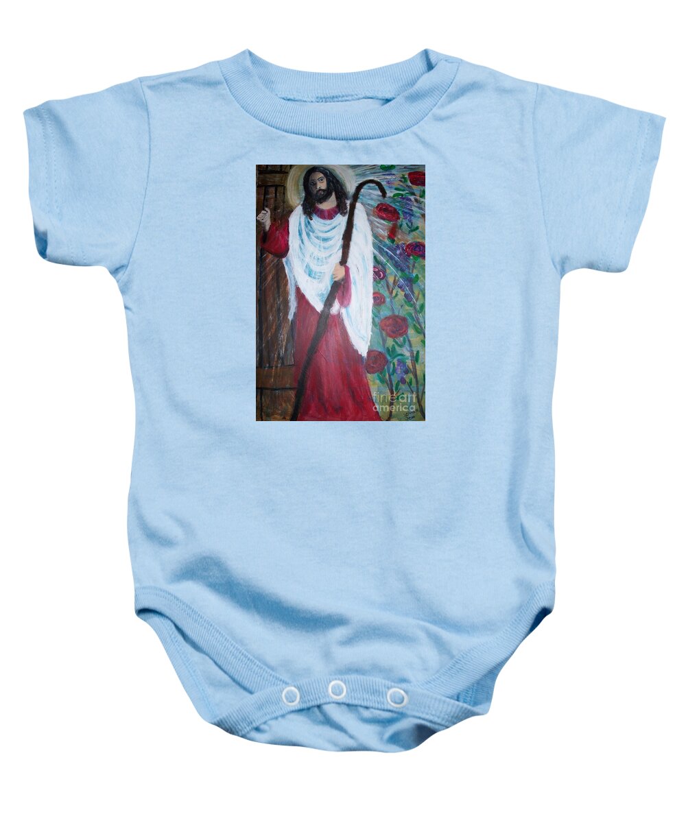 Jesus Baby Onesie featuring the painting Christ Knocking by Seaux-N-Seau Soileau