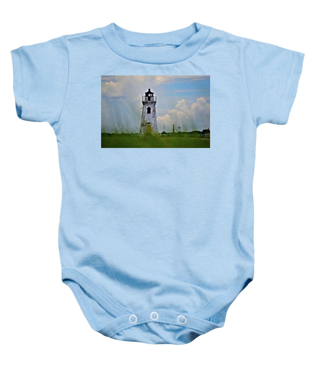 Cockspur Lighthouse Baby Onesie featuring the photograph Cockspur Lighthouse Through the Grass by Tara Potts