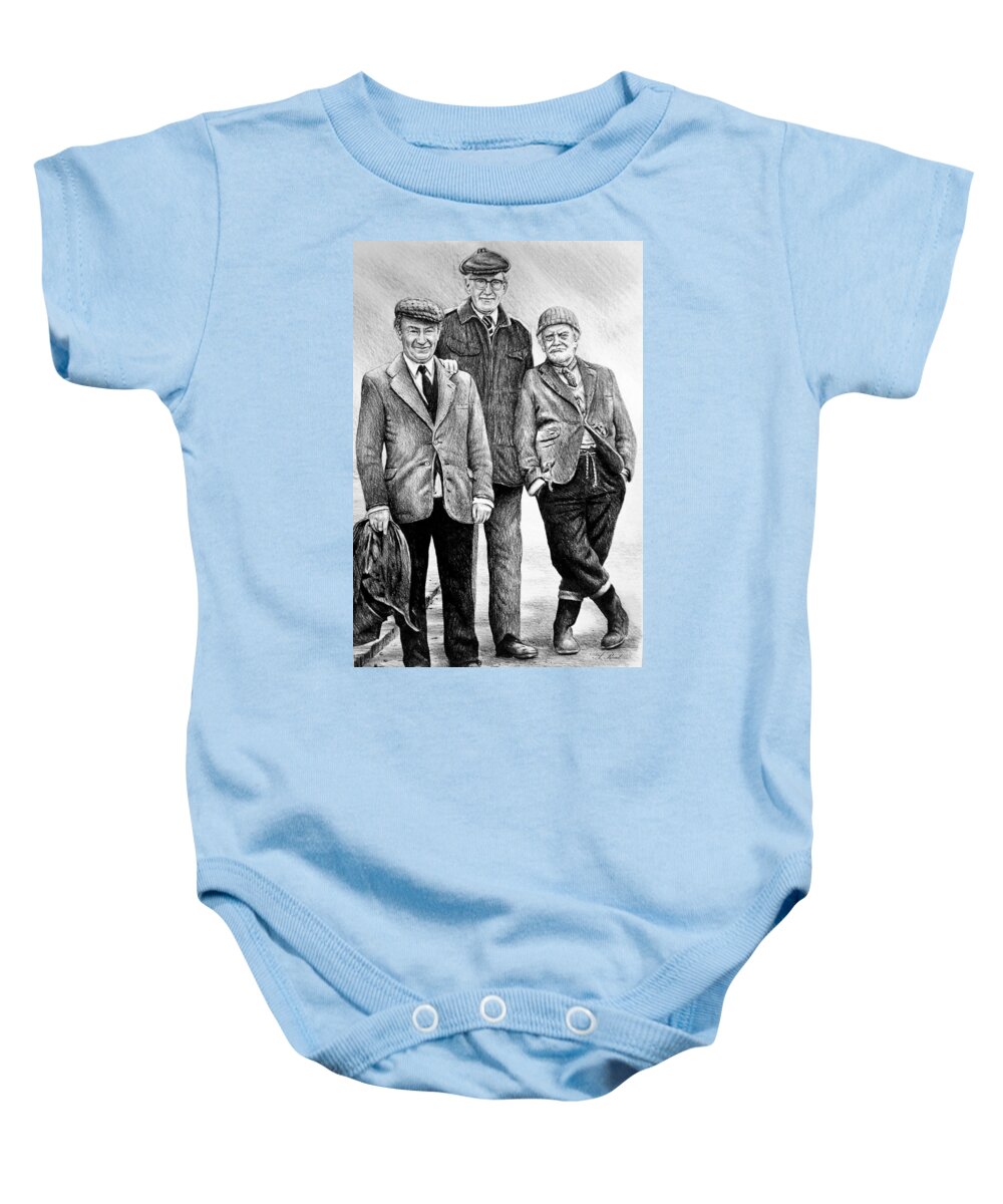  Last Of The Summer Wine Baby Onesie featuring the painting Compo Clegg and Foggy 2 by Andrew Read