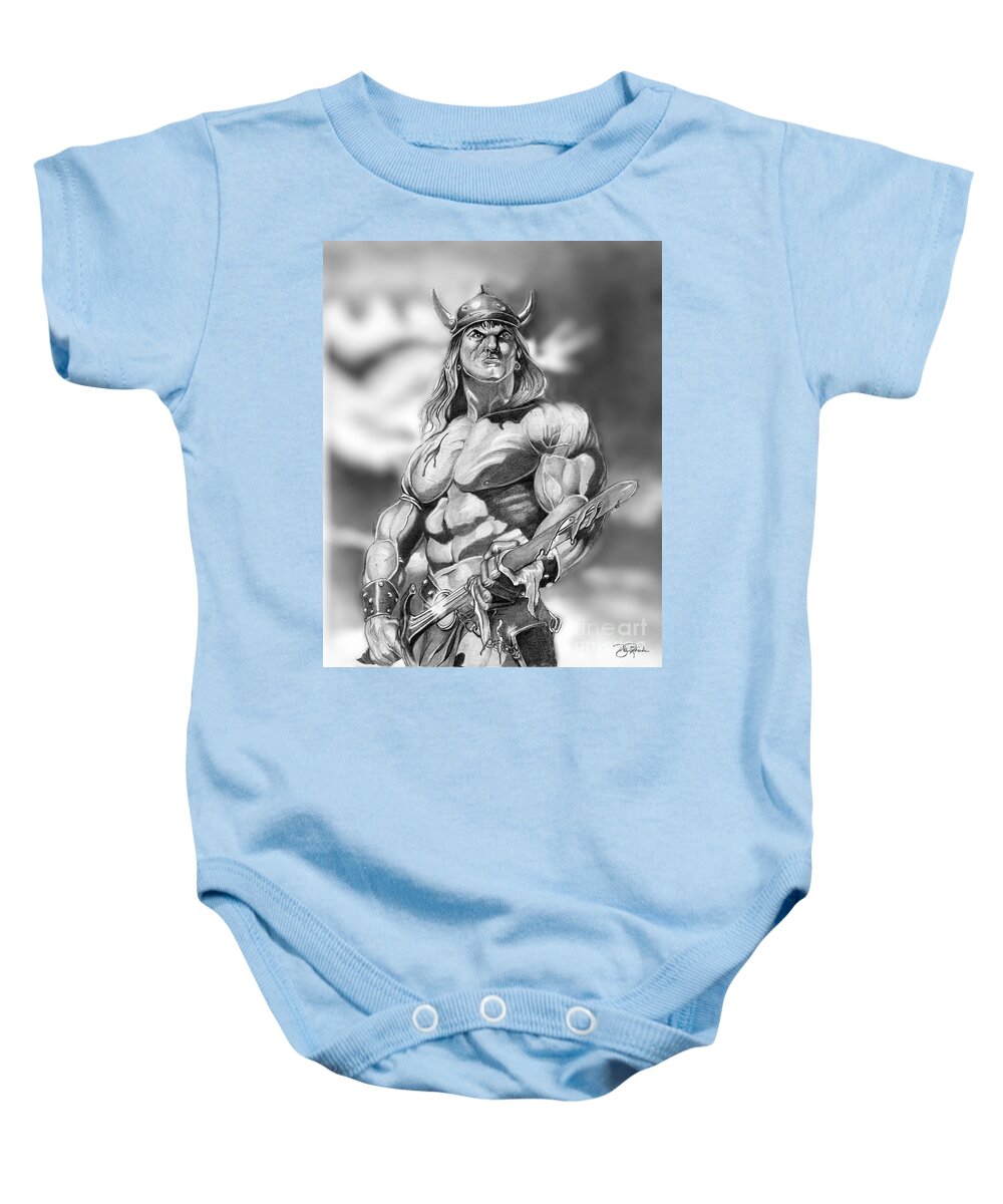 Pencil Baby Onesie featuring the drawing Conan by Bill Richards