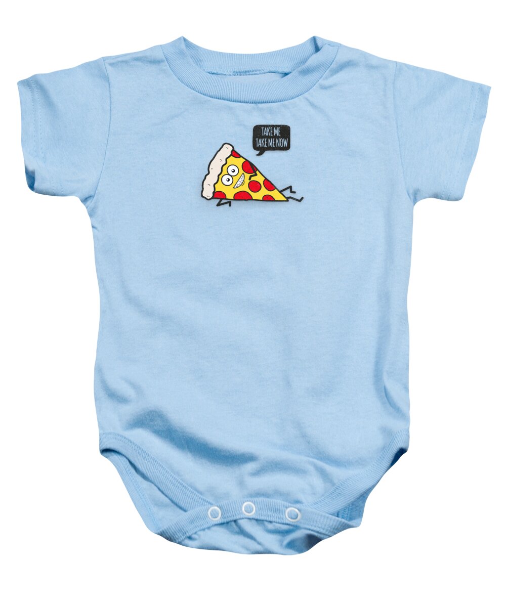 Pizza Baby Onesie featuring the digital art Cool and Trendy Pizza Pattern in Super Acid green  turquoise  blue by Philipp Rietz