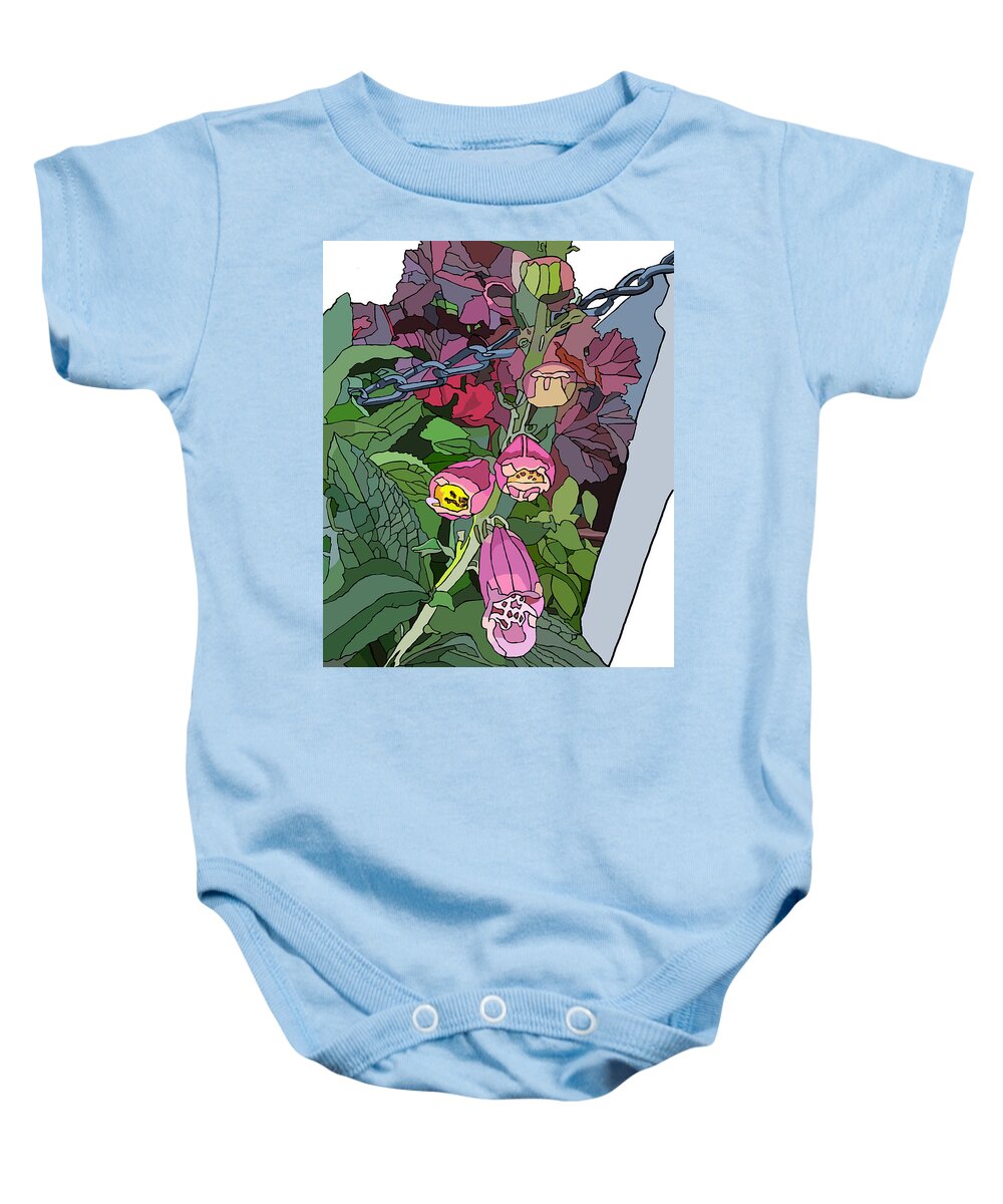 Coral Bells Baby Onesie featuring the painting Coral Bells in the Garden by Jamie Downs