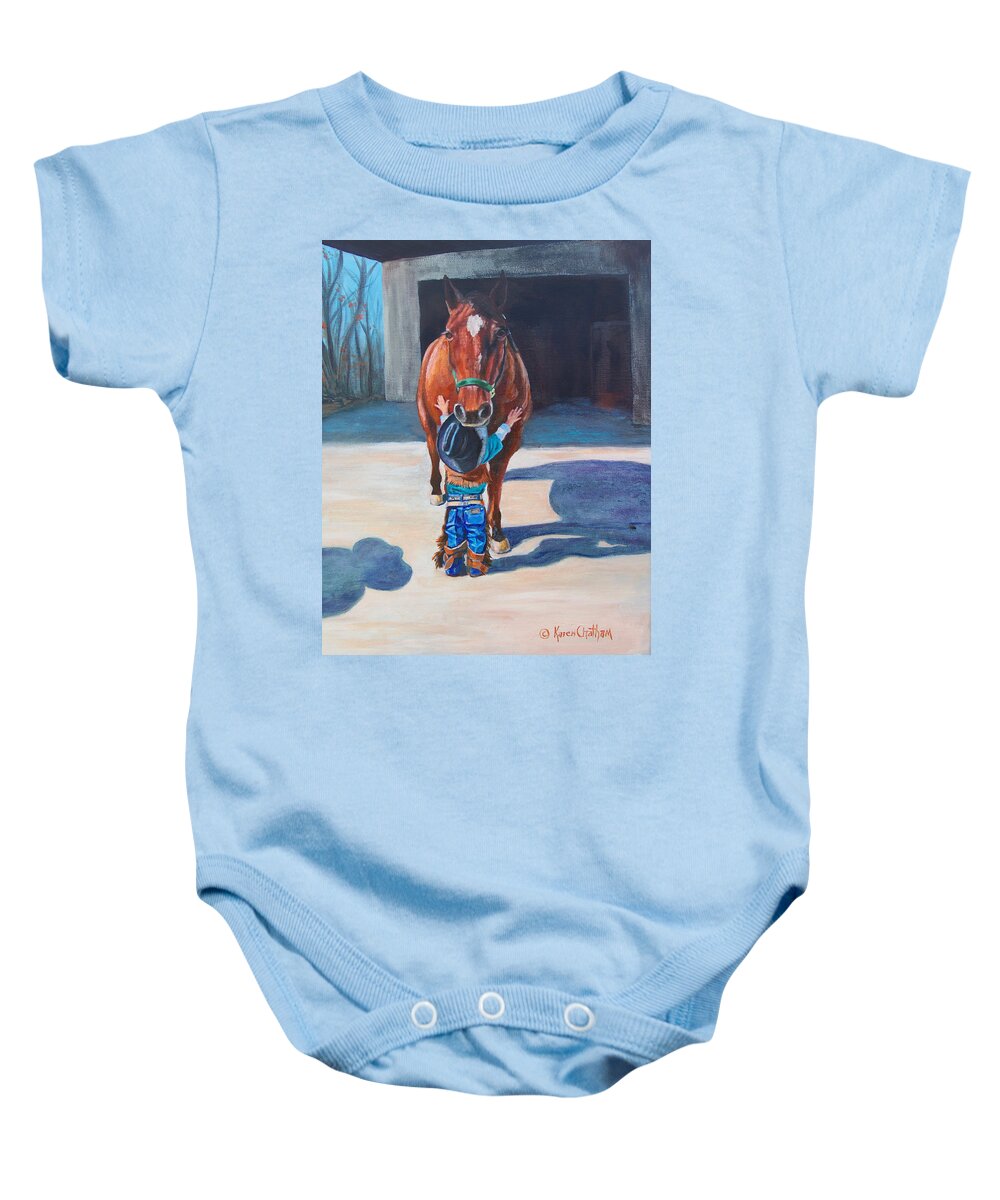 Little Cowboy Art Baby Onesie featuring the painting Cowboy's First Love by Karen Kennedy Chatham