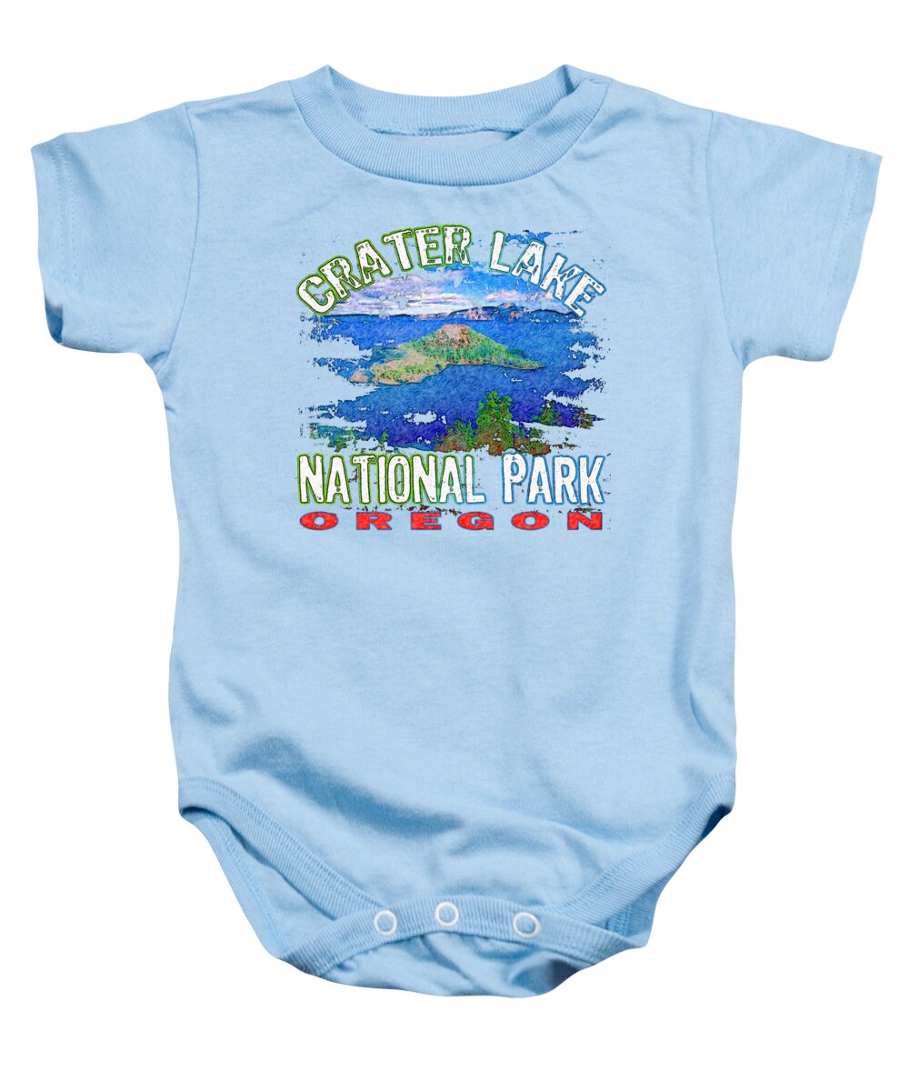 Crater Lake National Park Baby Onesie featuring the digital art Crater Lake National Park by David G Paul