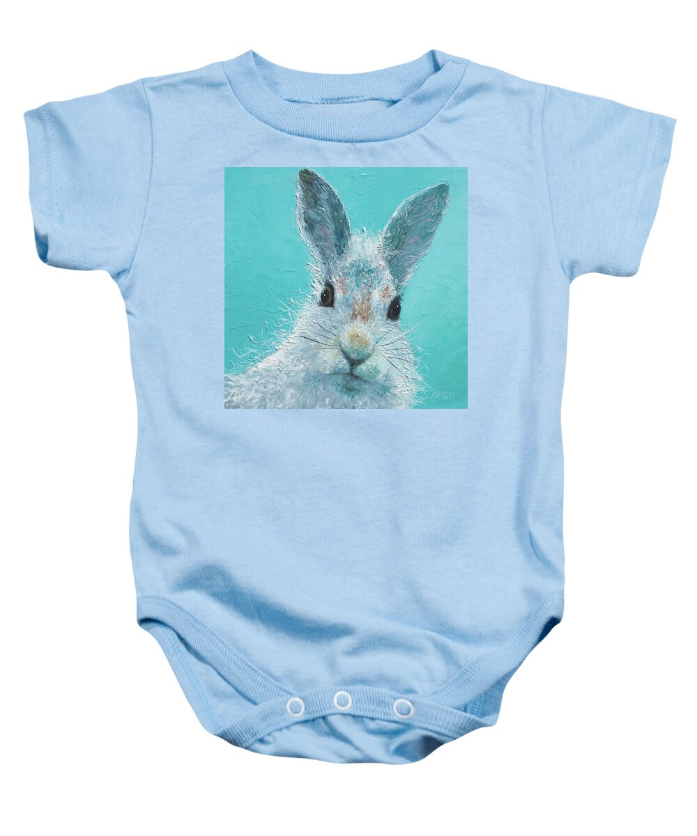 Bunny Baby Onesie featuring the painting Curious Grey Rabbit by Jan Matson
