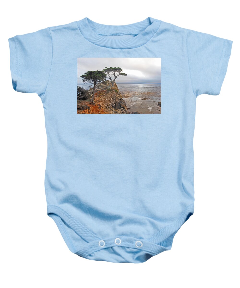 Cypress Baby Onesie featuring the photograph Cypress Tree At Pebble Beach by Gary Beeler