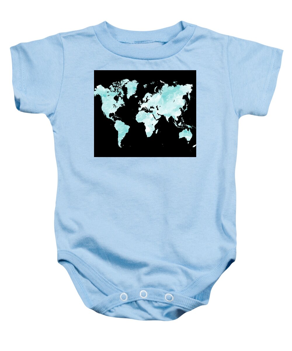 World Baby Onesie featuring the mixed media Design 72 World Map by Lucie Dumas