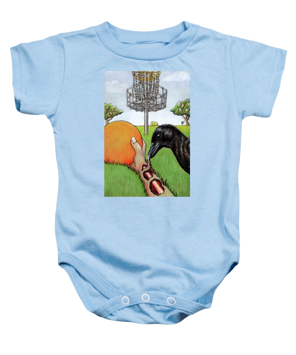 Disc Baby Onesie featuring the painting Death Putt by Adam Johnson