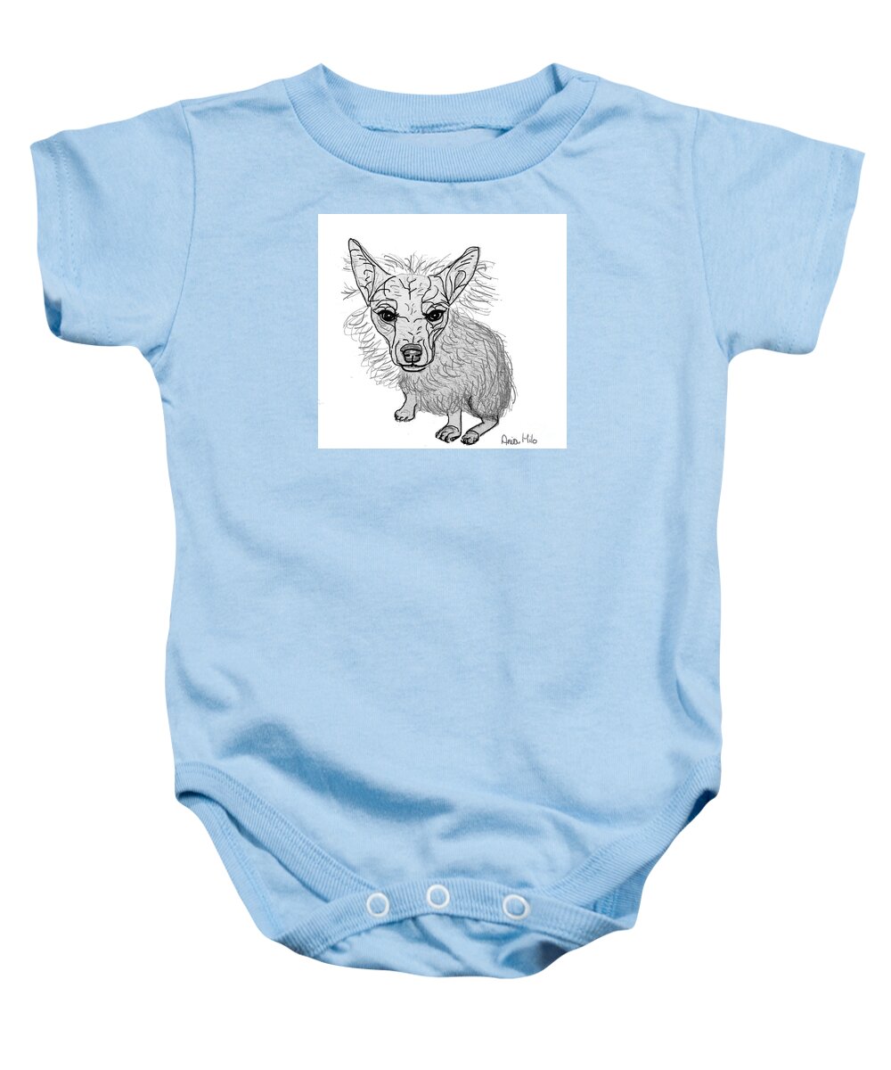 Dog Baby Onesie featuring the digital art Dog Sketch in Charcoal 3 by Ania M Milo