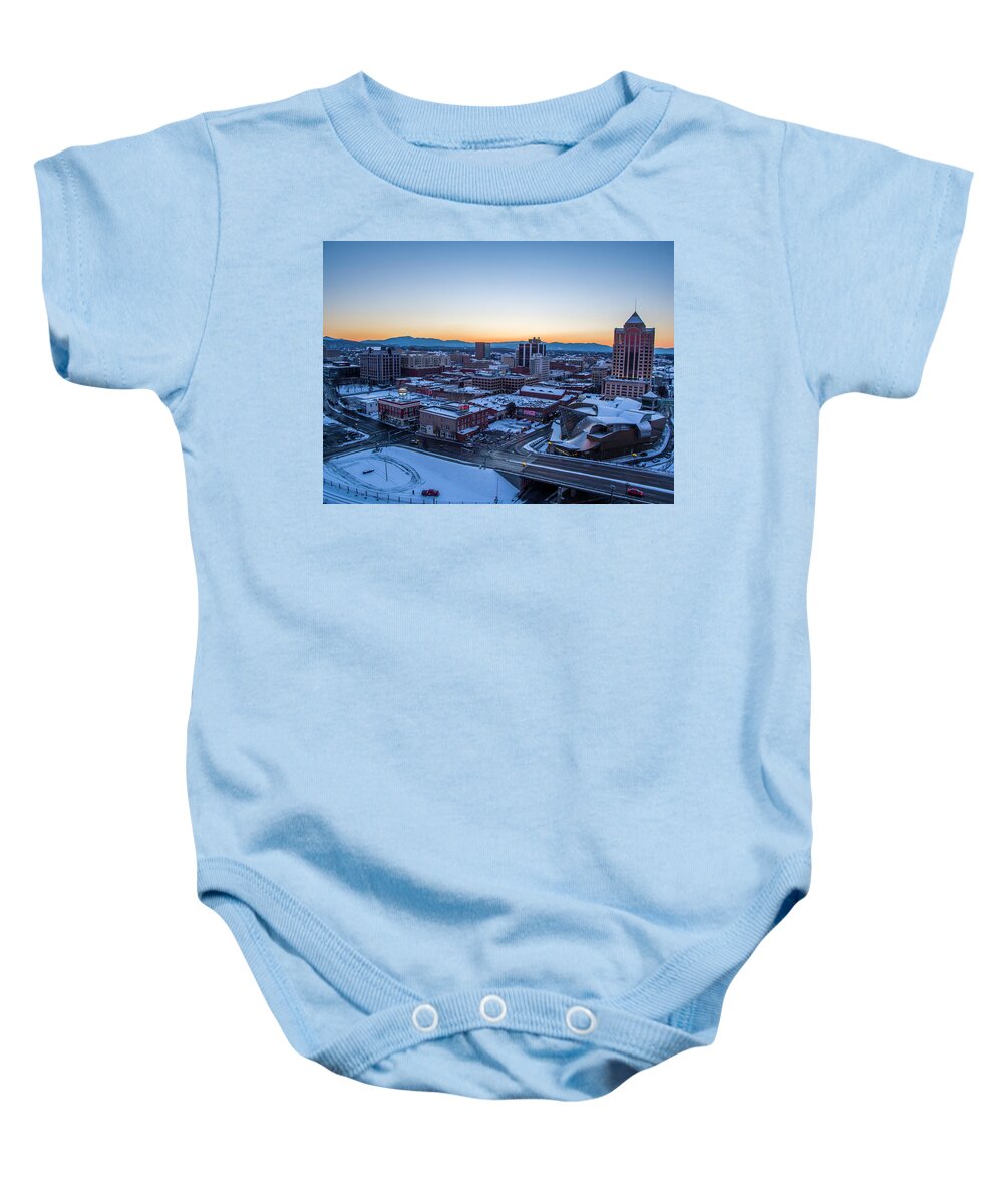 Roanoke Baby Onesie featuring the photograph Downtown Roanoke Twilight by Star City SkyCams