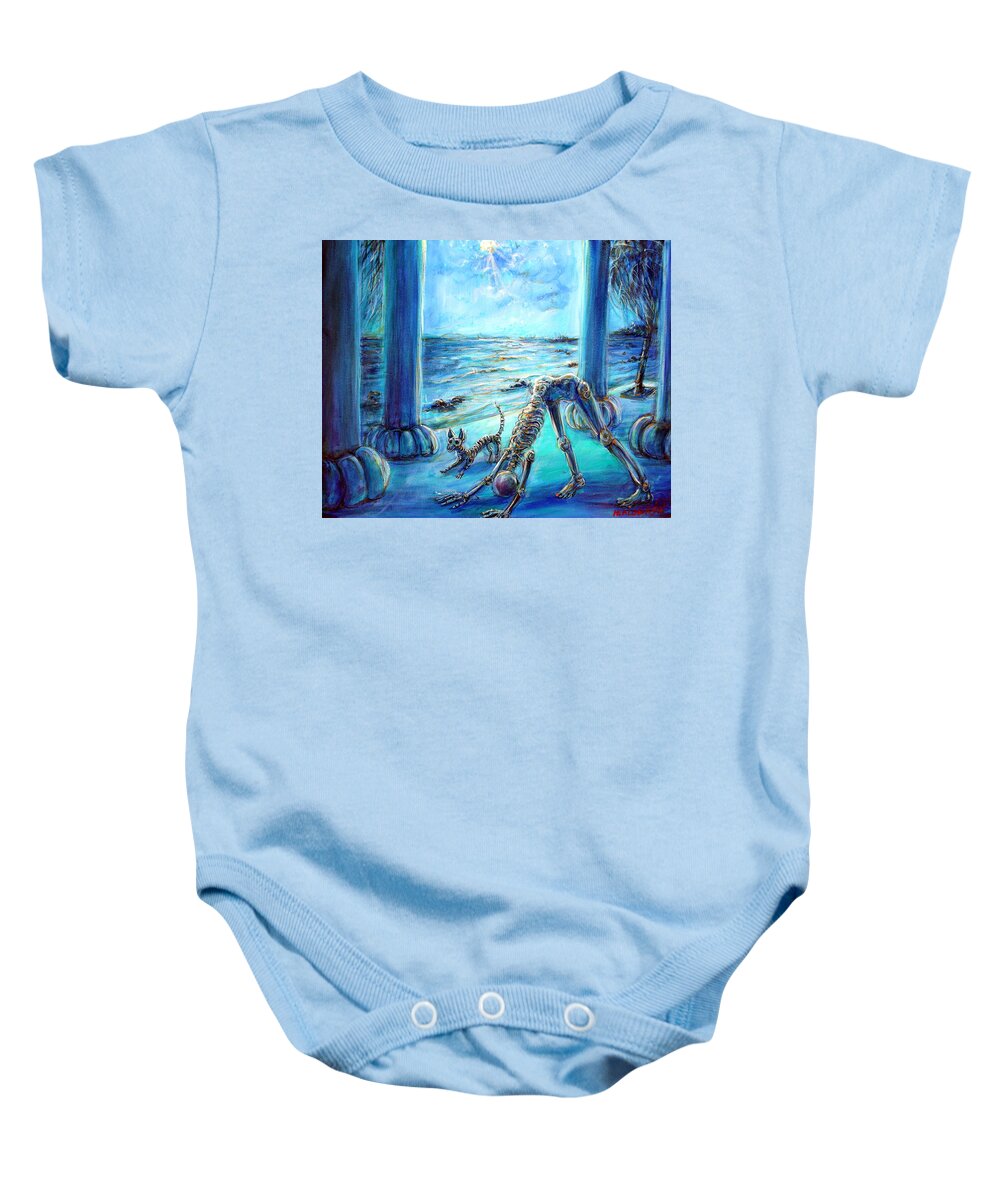 Downward Dog Baby Onesie featuring the painting Downward Dog by Heather Calderon