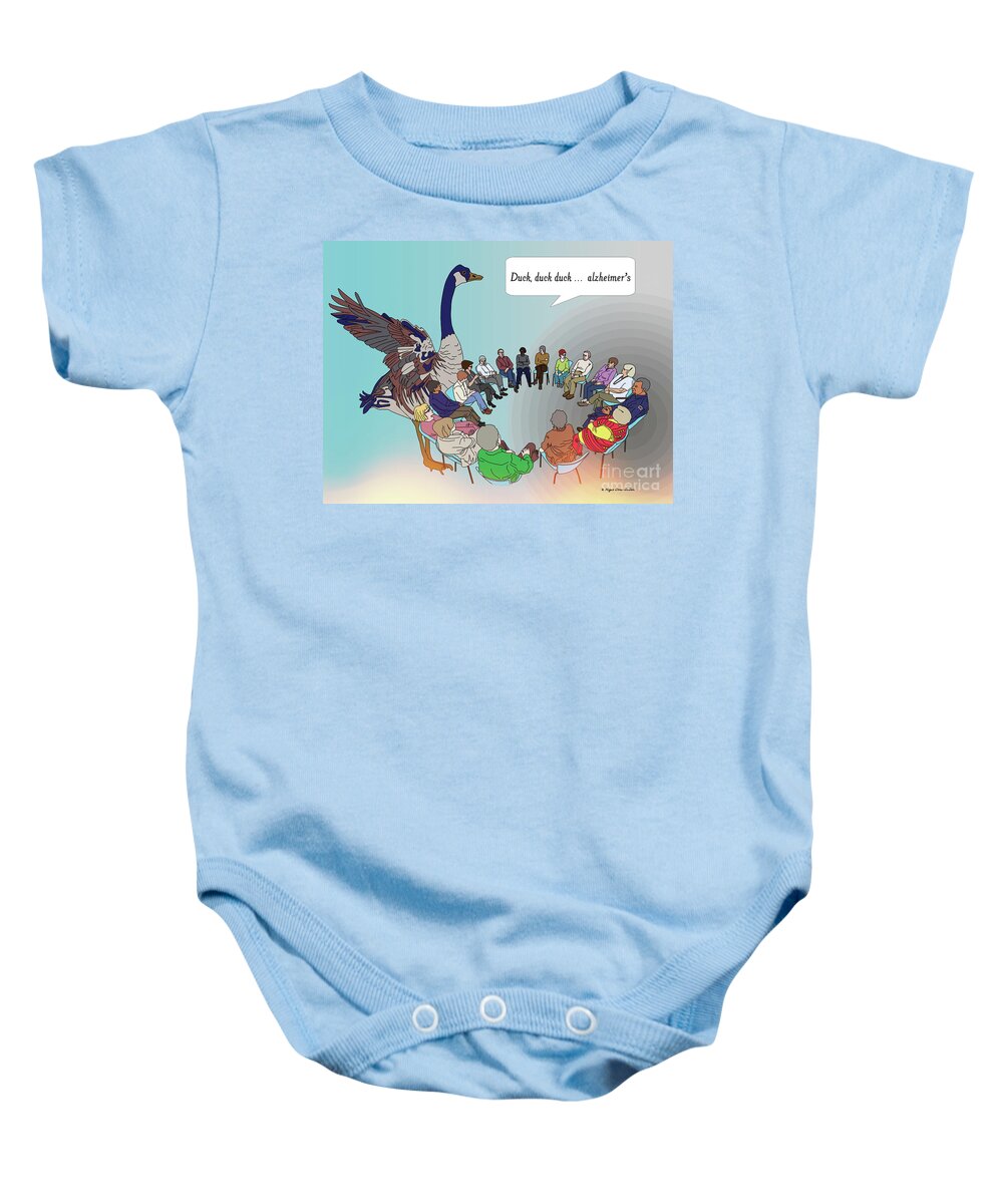 A Game That's Been Played Baby Onesie featuring the digital art Duck, duck, alzheimers by Megan Dirsa-DuBois