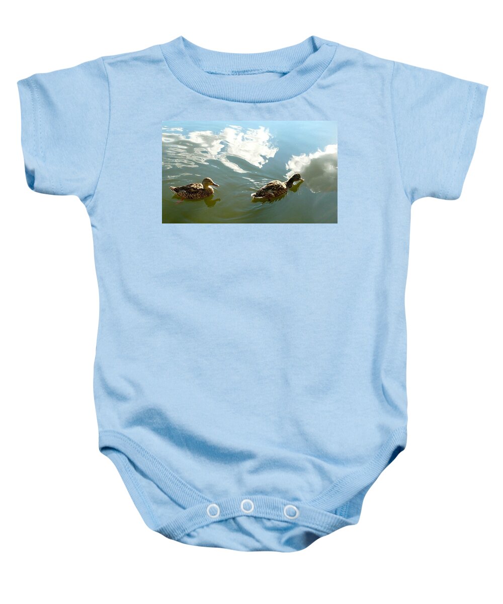 Duck Baby Onesie featuring the photograph Ducks Sipping the Sky by 'REA' Gallery