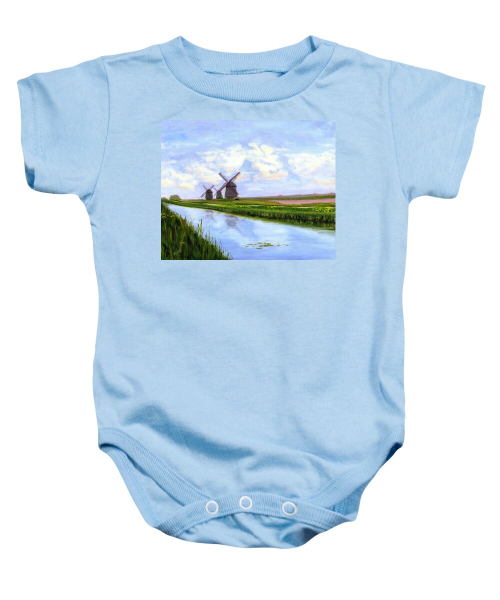 Holland Baby Onesie featuring the painting Dutch Canal by Deborah Butts