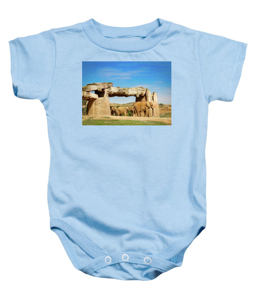 Elephants Baby Onesie featuring the photograph Elephants by Alison Frank