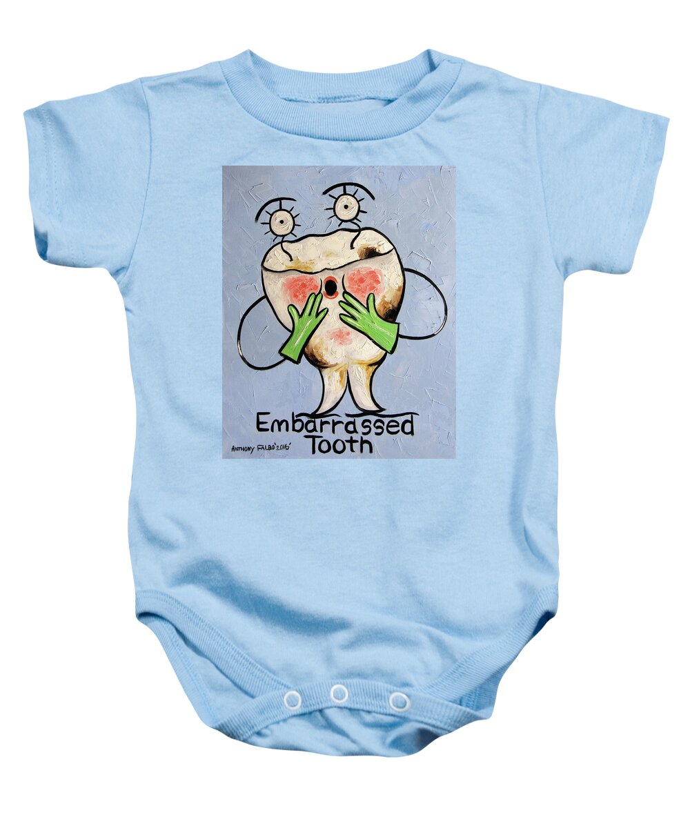 Embarrassed Tooth Baby Onesie featuring the painting Embarrassed Tooth by Anthony Falbo