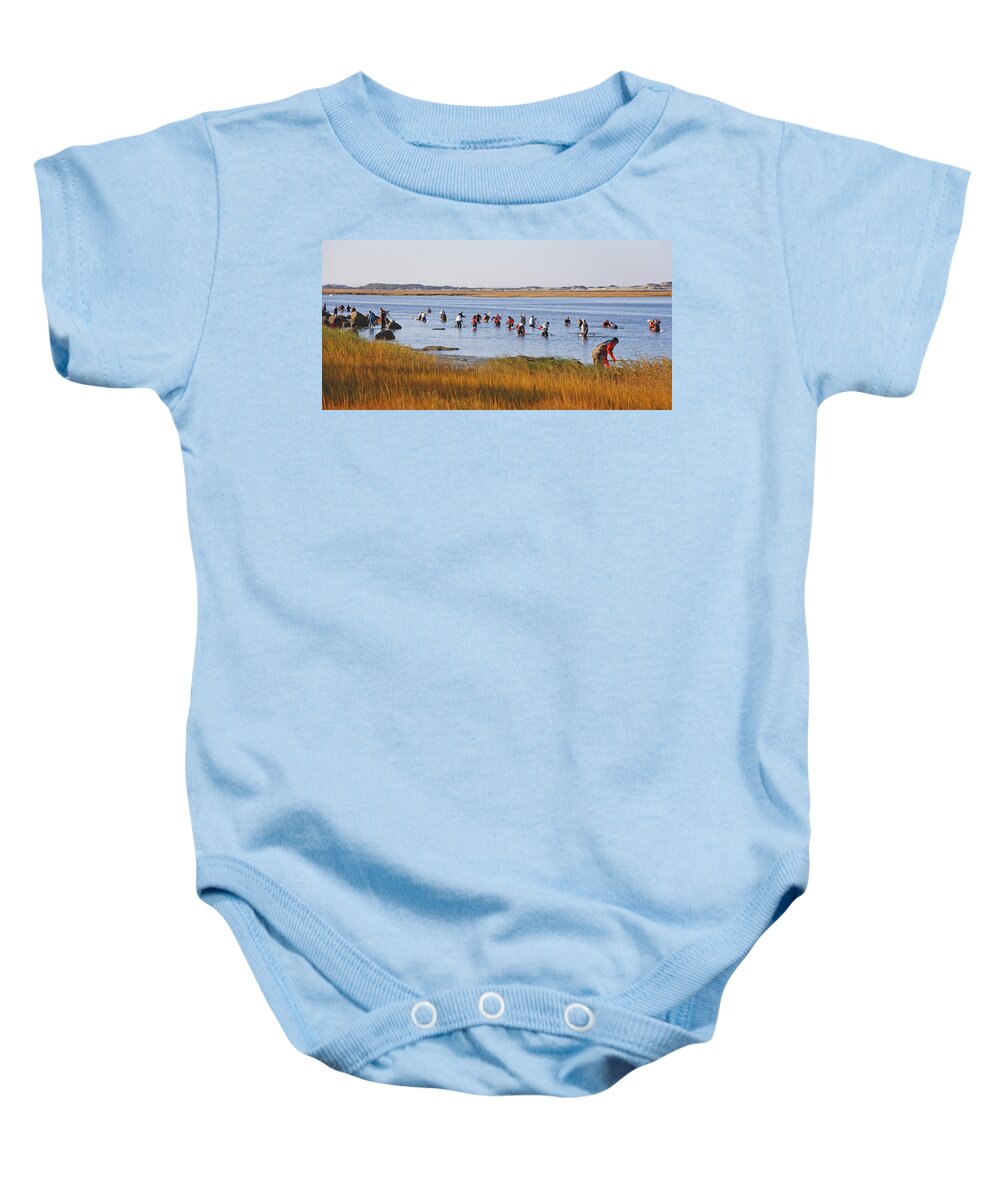 Barnstable Baby Onesie featuring the photograph Fall Shellfishing for Barnstable Oysters by Charles Harden