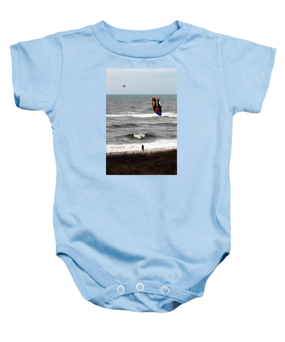 Kite Baby Onesie featuring the photograph Fighting the Wind by Carolyn Ricks