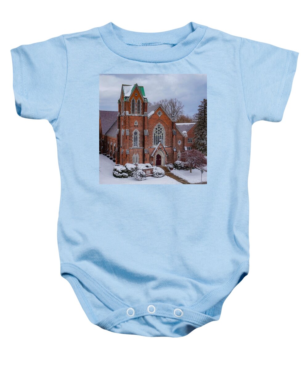  Baby Onesie featuring the photograph First Baptist Church by Kendall McKernon
