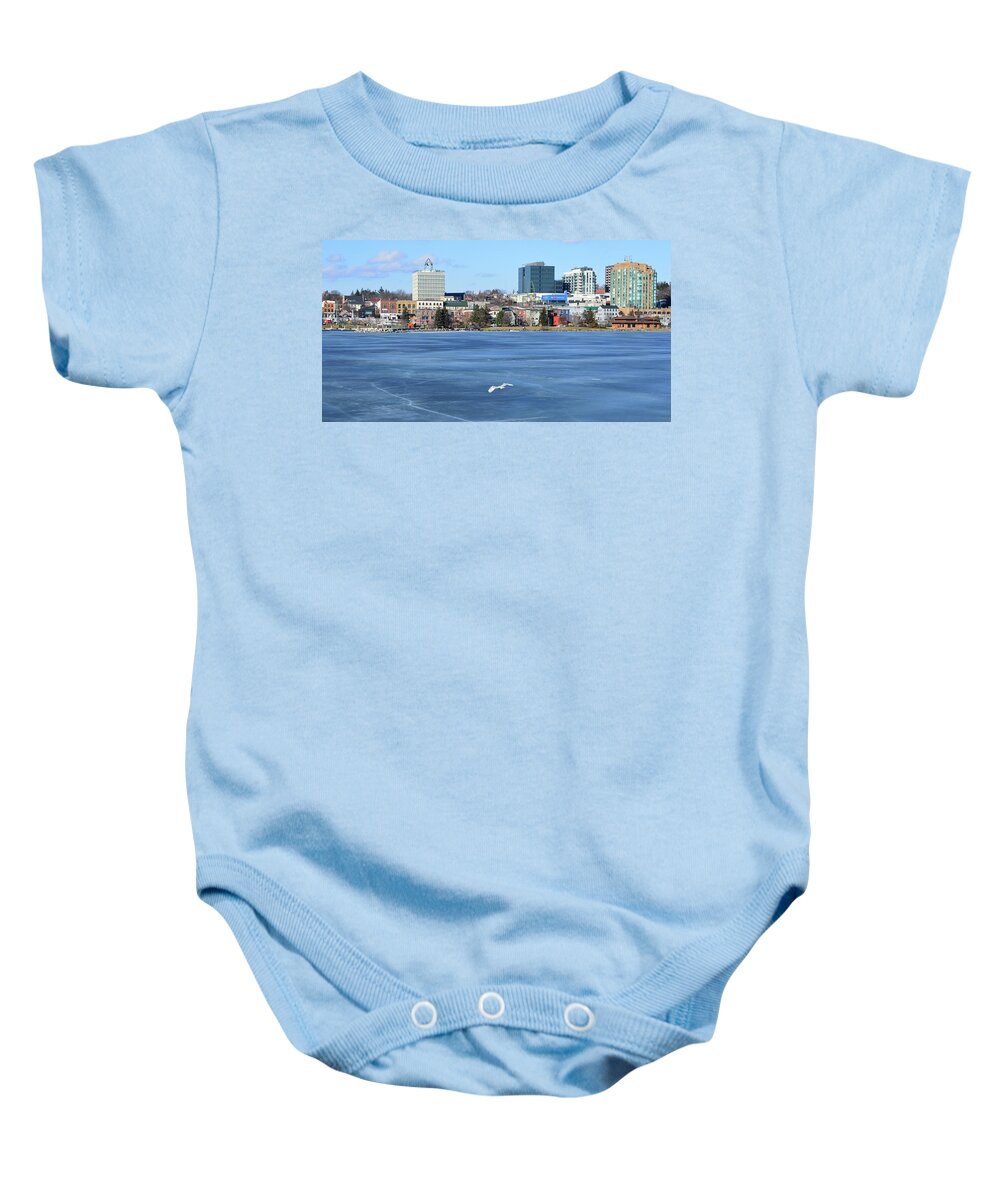 Abstract Baby Onesie featuring the digital art First Sighting Of A Snowy Owl by Lyle Crump