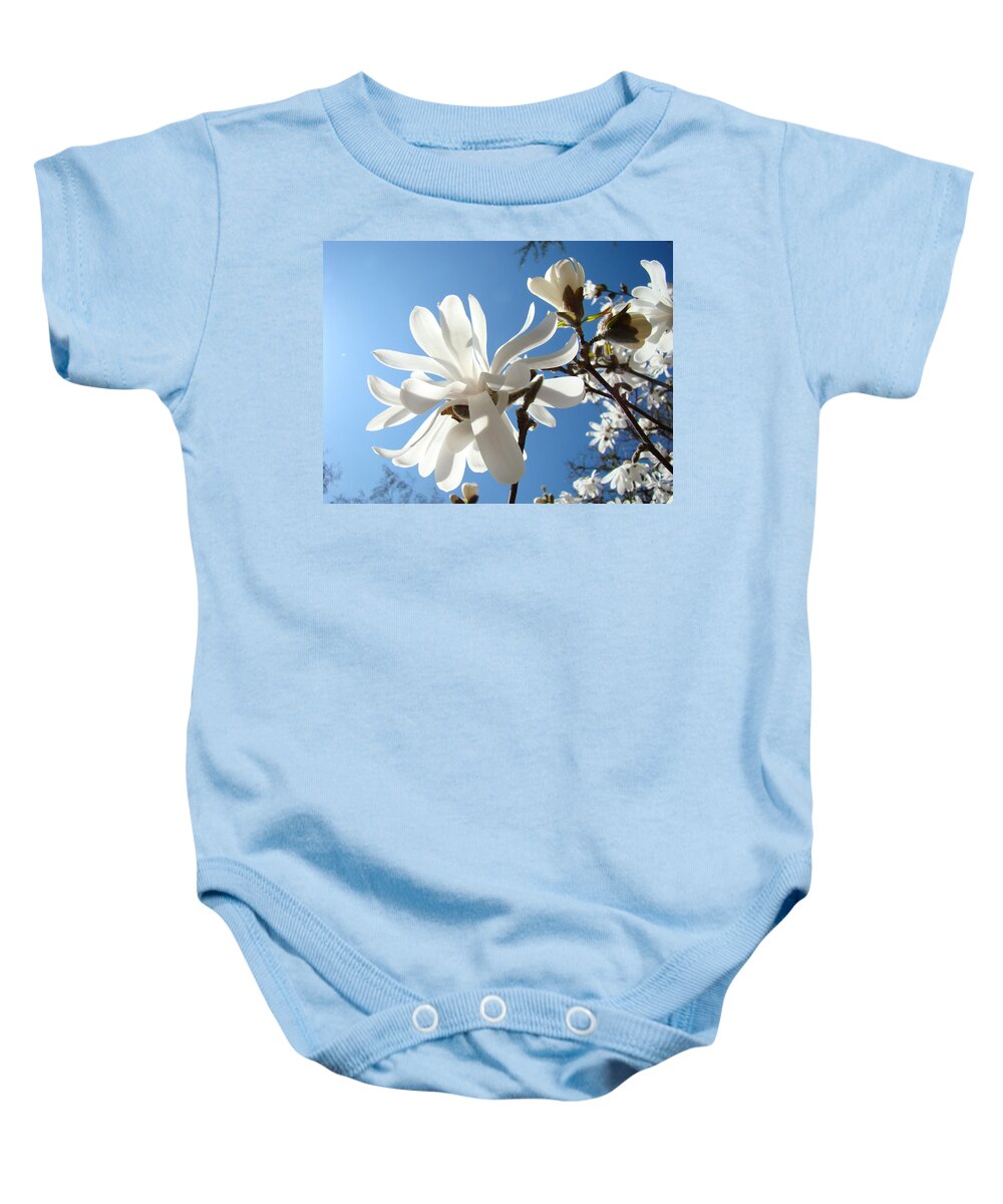  Baby Onesie featuring the photograph Floral Art Print Landscape Magnolia Tree Flowers White Baslee Troutman by Patti Baslee