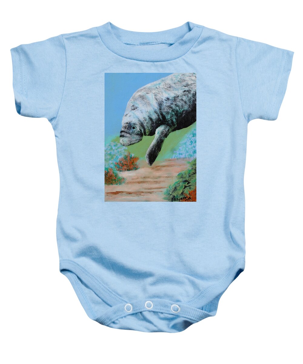 Florida Baby Onesie featuring the painting Florida Manatee by Susan Kubes