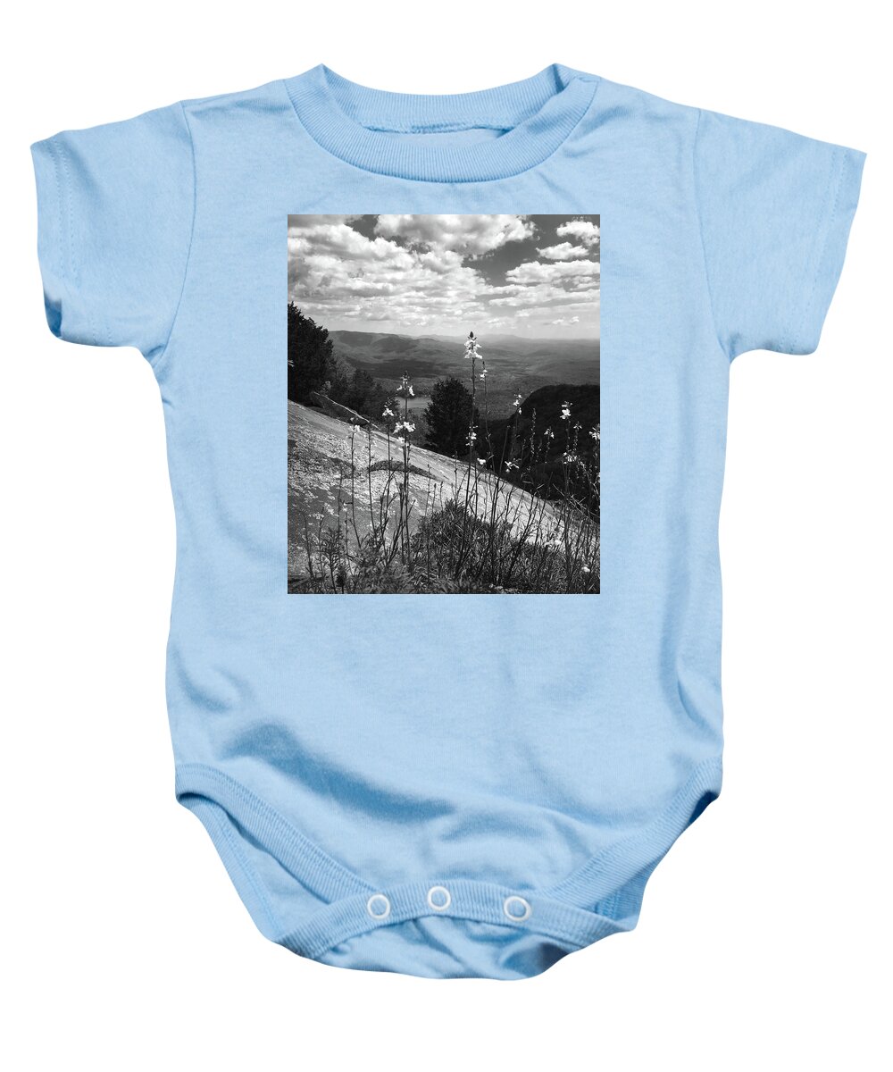 Kelly Hazel Baby Onesie featuring the photograph Flowers at the Top of Table Rock Trail by Kelly Hazel