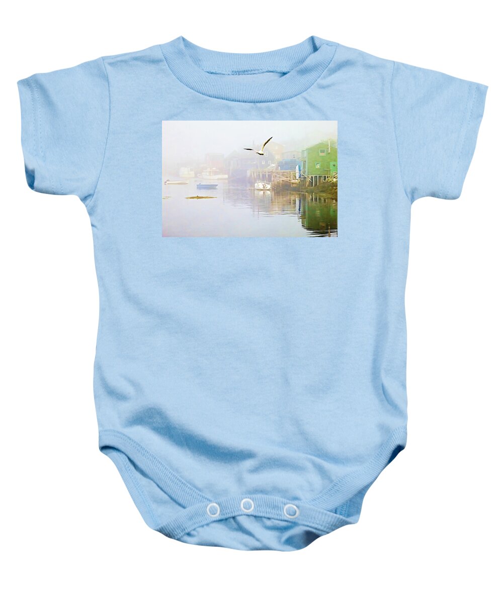 Fog Baby Onesie featuring the mixed media Fog over West Dover - Digital Paint by Tatiana Travelways