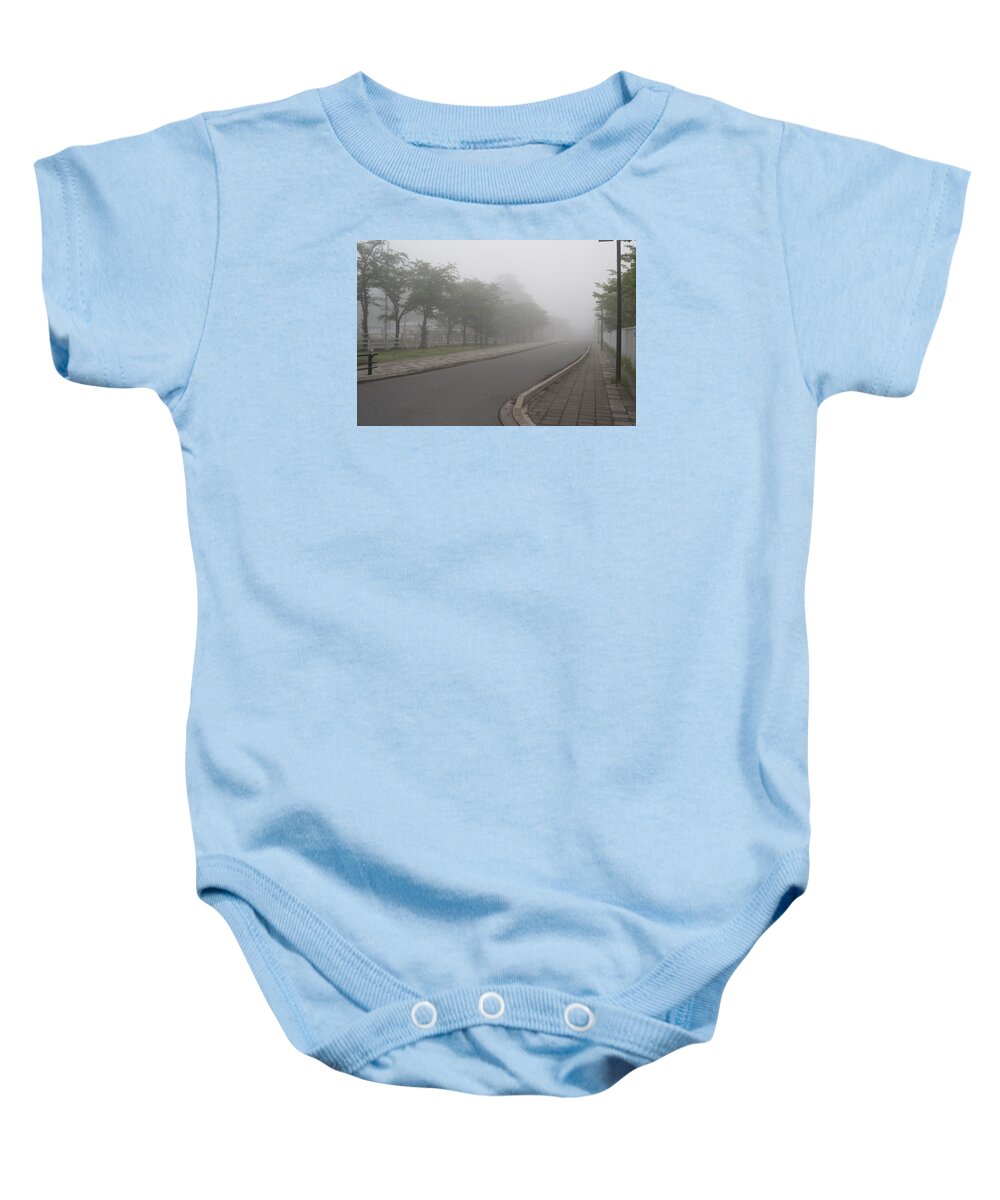 Morning Baby Onesie featuring the photograph Foggy Street by Masami Iida