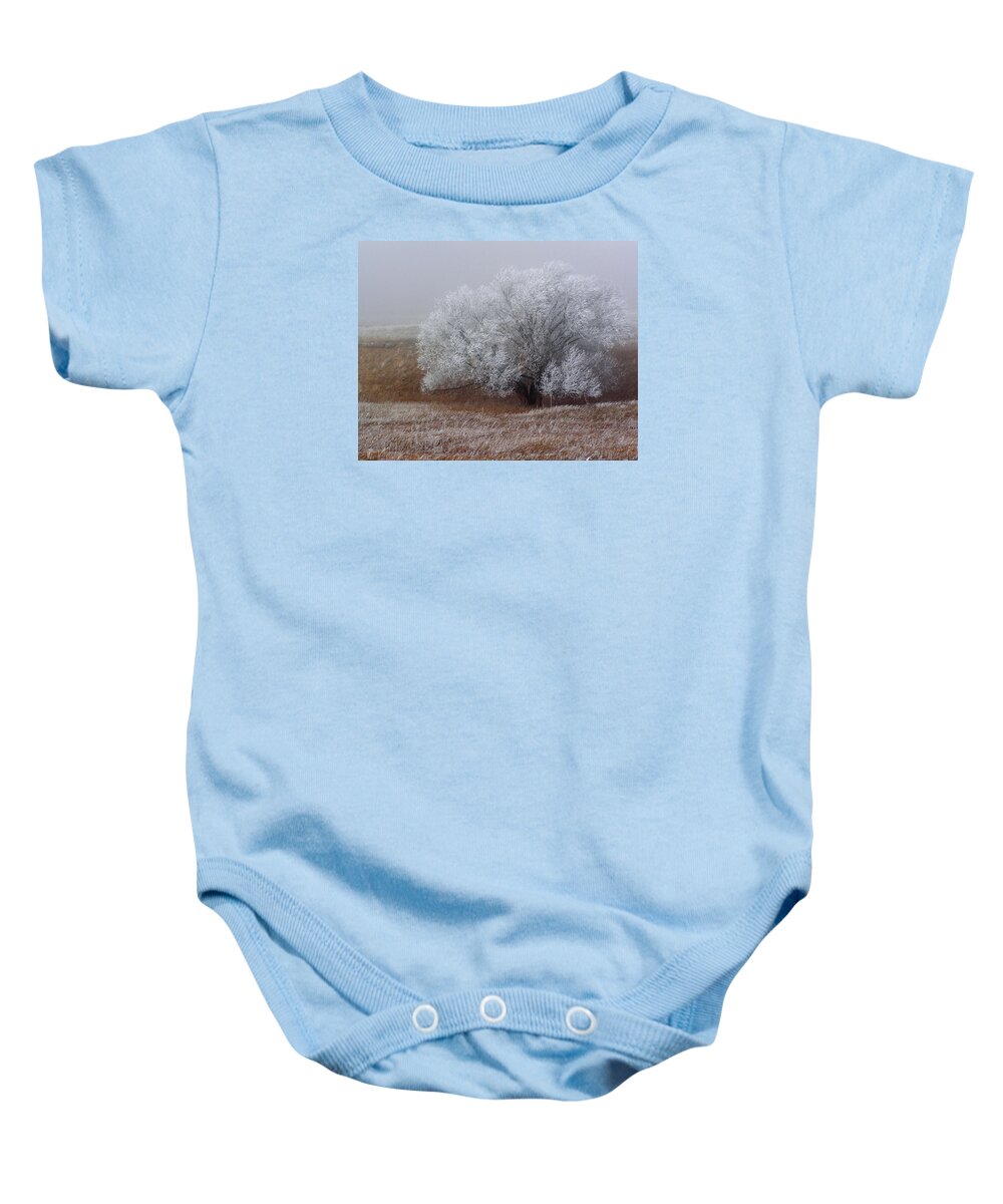 Cottonwood Baby Onesie featuring the photograph Frost and Fog by Alana Thrower