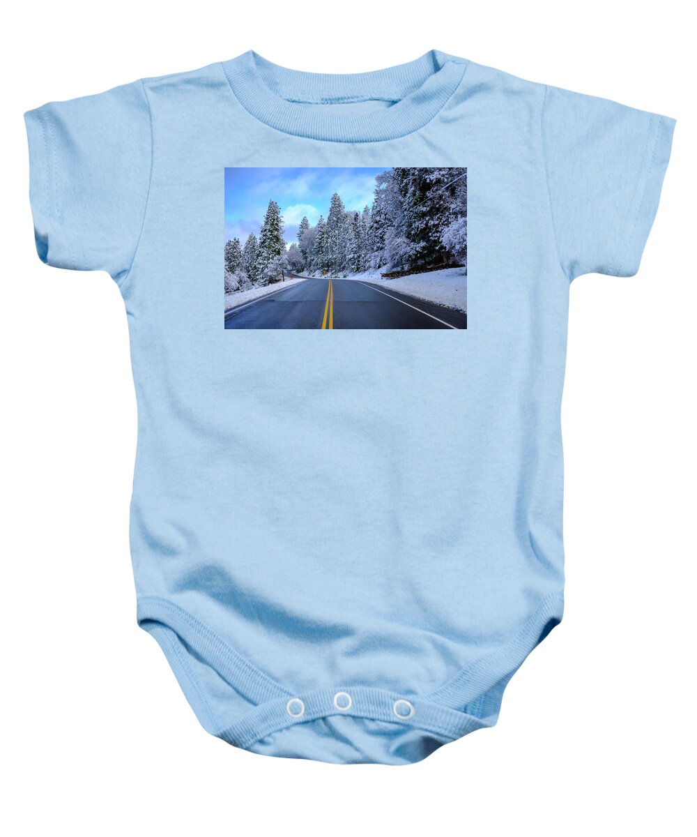 Winter Baby Onesie featuring the photograph Frozen Road by Robin Mayoff