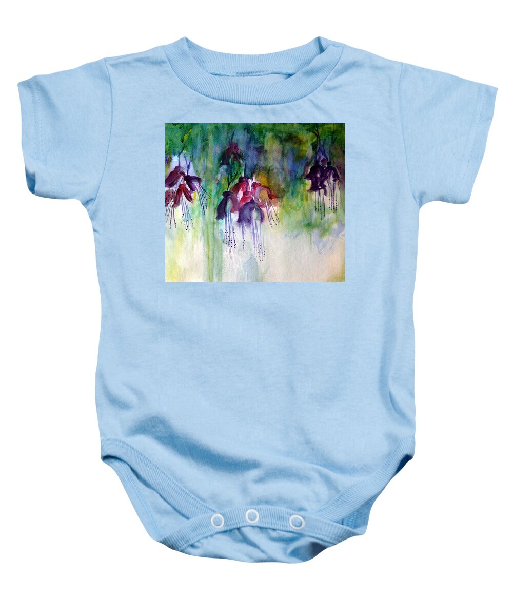 Flowers Baby Onesie featuring the painting Fuchsia Fussy by Julie Lueders 