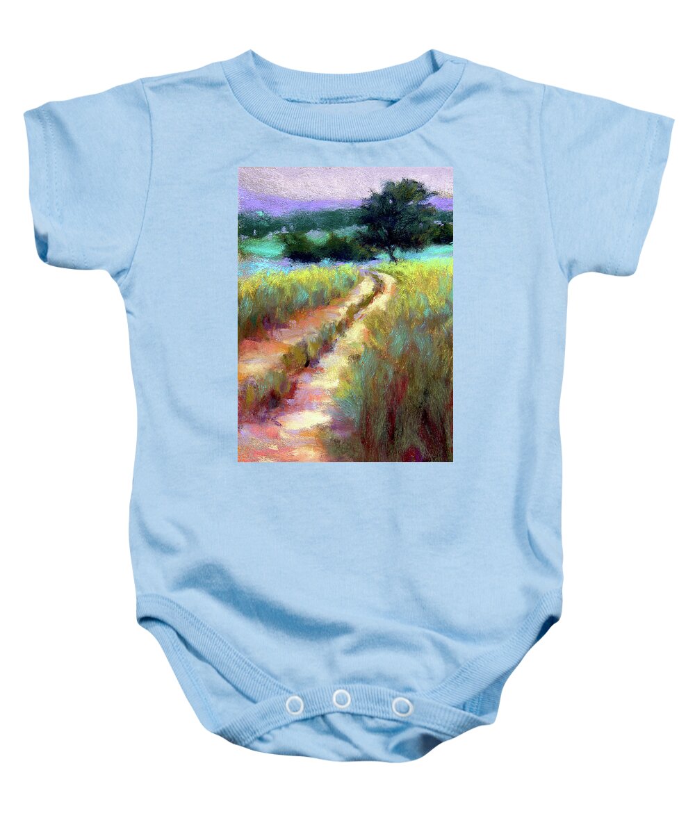 Road Baby Onesie featuring the painting Gentle Journey by Susan Jenkins