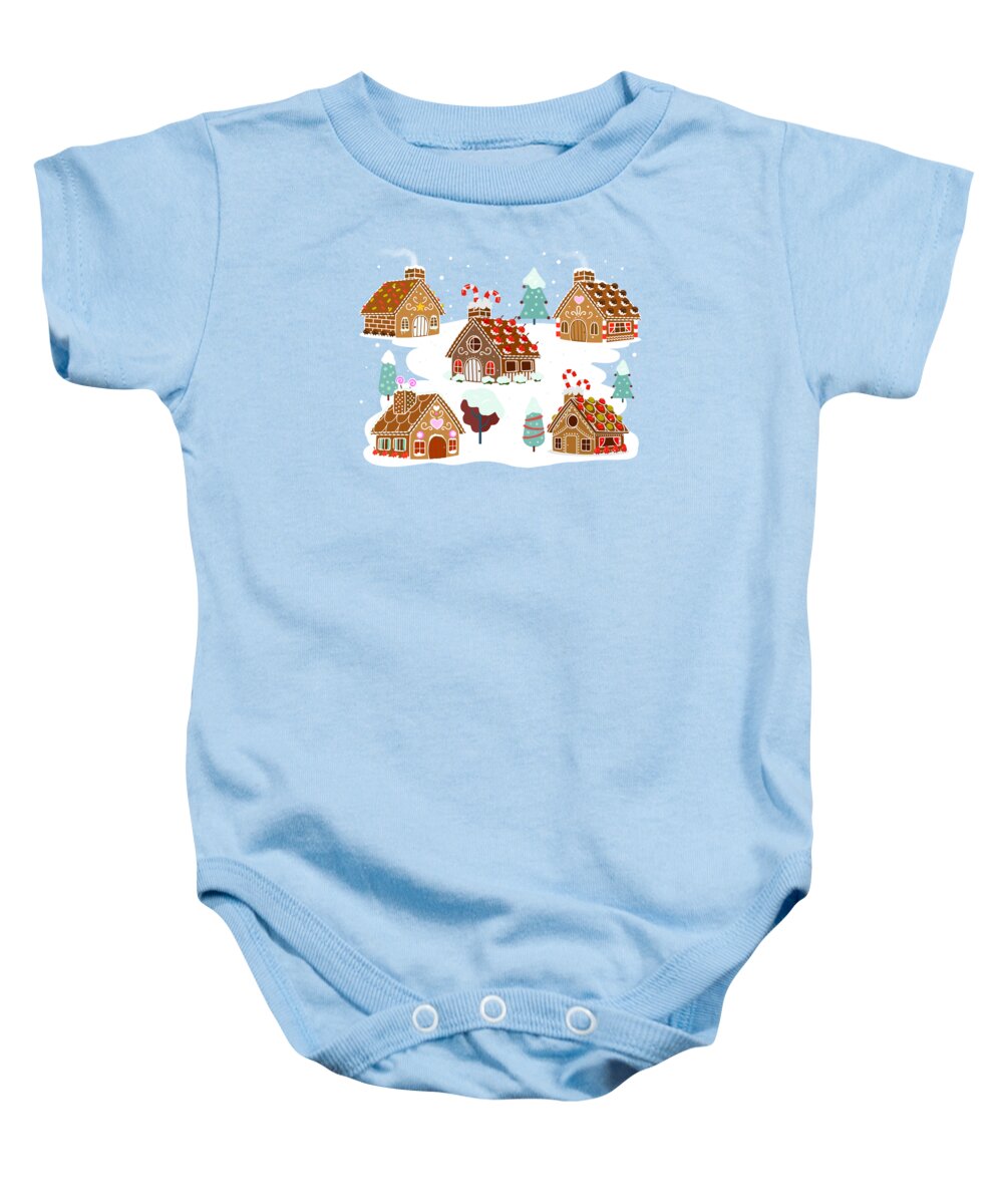 Painting Baby Onesie featuring the painting Gingerbread Village by Little Bunny Sunshine