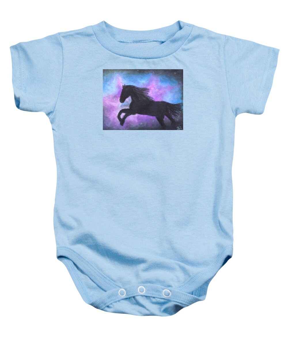 Horse Baby Onesie featuring the painting Glactic Trott by Jen Shearer