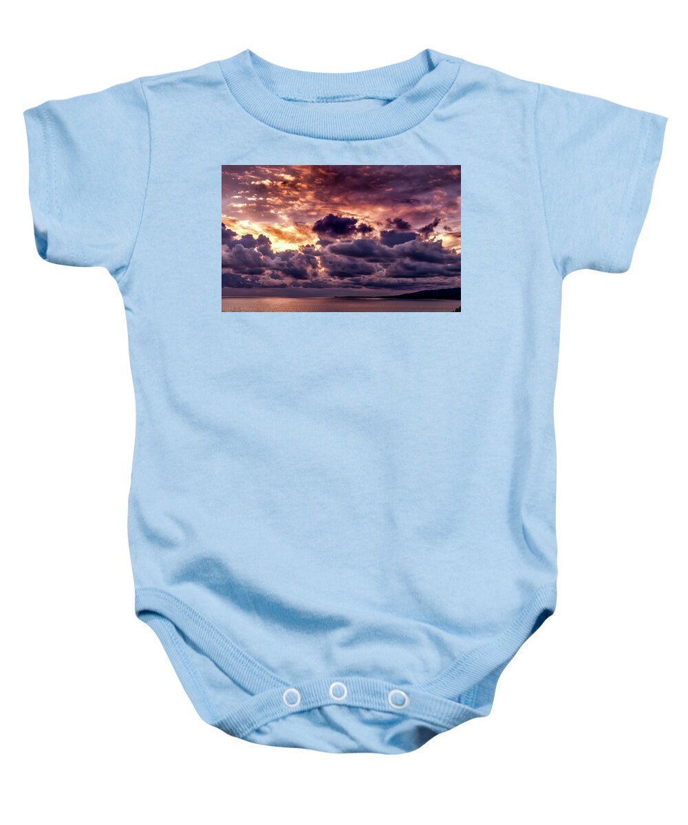 Sunset Baby Onesie featuring the photograph Gold, Orange And Lavender by Gene Parks